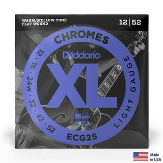 DAddario® ECG25 สายกีตาร์ไฟฟ้า เบอร์ 12 วัสดุโลหะโครม XL Chrome Flat Wound ของแท้ 100% (Light, 12-52) ** Made in USA **