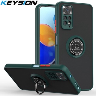 Keysion เคสโทรศัพท์มือถือแบบใส ผิวด้าน กันกระแทก พร้อมแหวนขาตั้ง สําหรับ Redmi Note 11 11S 11 Pro 5G Note 11S 5G 11 Pro+ 5G