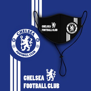 หน้ากากผ้า แมส ผ้า ผู้ใหญ่ มีสายคล้องคอ ลาย เชลซี สีดำ Chelsea