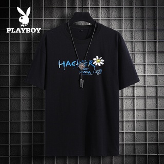 Playboy คู่รักสวมฤดูร้อน 2021 ใหม่เสื้อยืดแขนสั้นผู้ชายและผู้หญิงผ้าฝ้ายแท้หลวมเสื้อยืดครึ่งแขนน้ำ