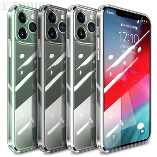 [Voero] Luxury Square Transparent Shockproof Case for iPhone 12 11 Pro XS Max X XR 7 8 Plus SE 2020 Hard Casing Tempered Glass Cover with Screen Protector