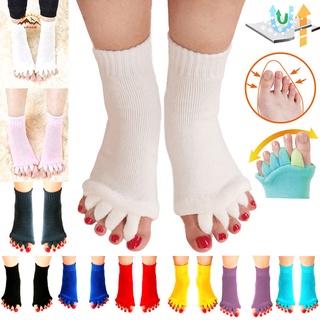 เทศกาลสงกรานต์ 1 Pair Foot Alignment Socks Yoga Gym Massage Open Toe Separator Half Toe Socks