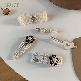 BRUCE Temperament Women Hair Clip Wild Korean Style Hairpins BB Clip Pearl Water Drop Geometric Rhinestone Black White Girls Cloth