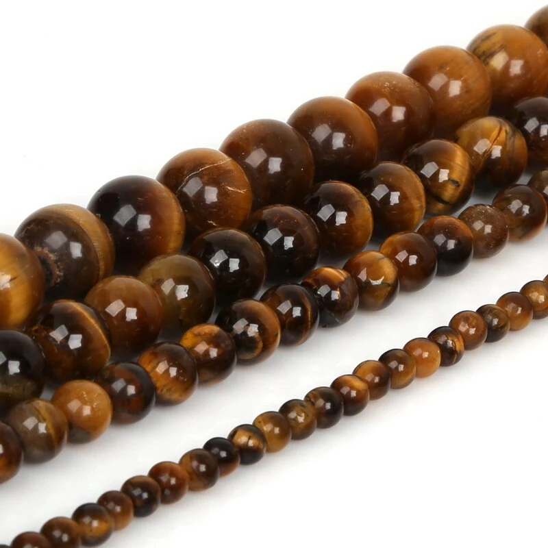 ลูกปัดหินธรรมชาติ Tiger Eye สีเหลือง ทรงกลม ขนาด 4-10mm สำหรับทำสร้อยข้อมือ-เครื่องประดับ DIY