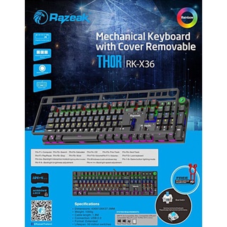 Razeak รุ่น RK-X36 คีย์บอร์ดเกมมิ่งบลูสวิตช์ Keyboard RGB Gaming Mechanical