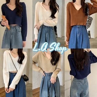 L.A Shop ​พร้อมส่ง เสื้อไหมพรมคอปก แขนยาว ผ้านิ้มใส่แล้วทรงเกาหลีสุดๆ "0228"