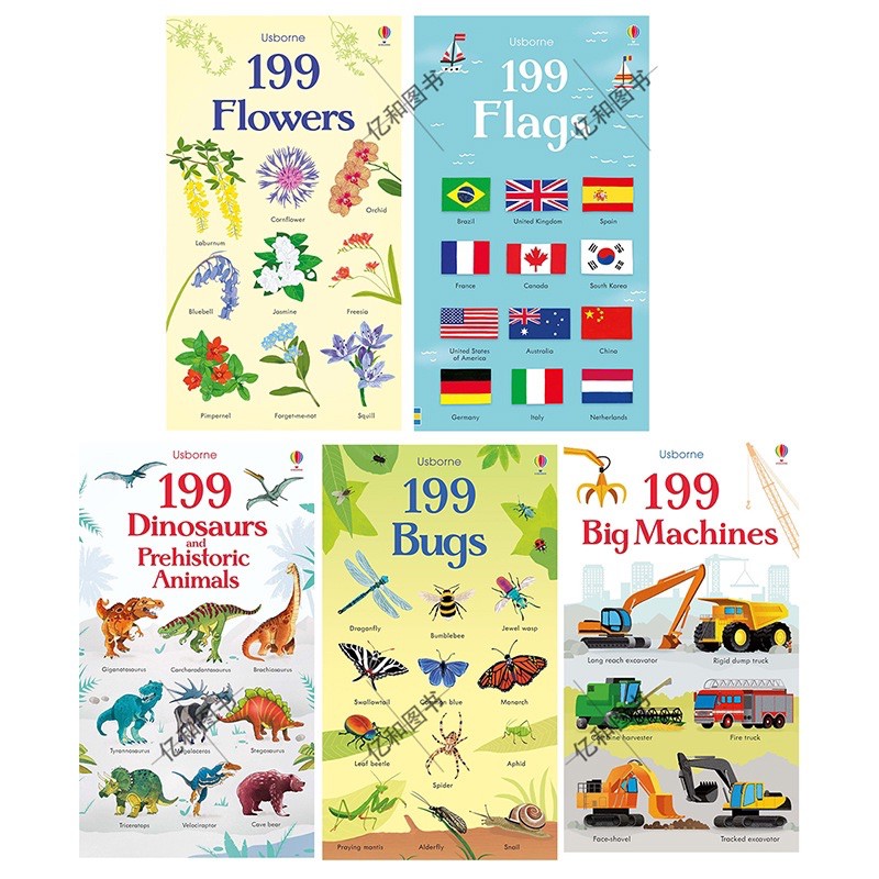USBORNE 199 series book set 🇨🇰199 Flags 🐼199 Bugs🦕199 Dinosaurs🌻199 Flowers🚜199 Big Machines เหมาะสำ