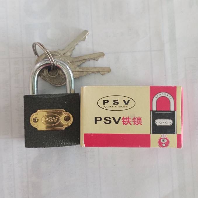 PSV กุญแจสปริงดำ คอสั้น 32 mm แม่กุญแจพร้อมลูกกุญแจ 3 ดอก