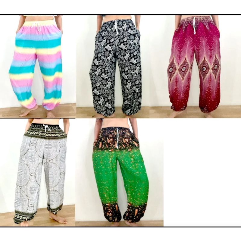 กางเกงสปัน สงกรานต์ ลายรุ้งหวาน พาสเทล กางเกงฮาเร็ม กางเกงช้าง ไทย elephant pants กางเกงโบฮีเมียน harem pants ซัมเมอร์