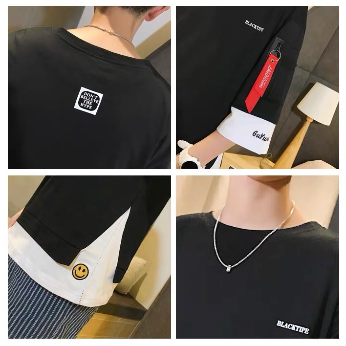FREEDOM BOY✨เสื้อยืดคอกลม แต่งผ้า2ชั้น สไตล์เกาหลี ใส่สบาย😊
