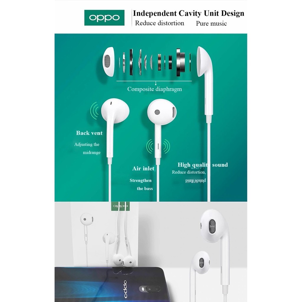 หูฟังออปโป้ OPPO MH-135 ของแท้ เสียงดีมีคุณภาพ มีไมค์โครโฟนในตัว ช่องเสียบแจ็คกลม3.5m รับประกัน 1ปี