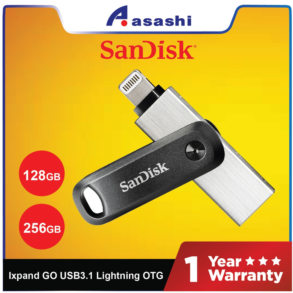 Sandisk Ixpand GO USB3.1 Lightning OTG ไดรฟ์ 128GB/256GB (SDIX60N)