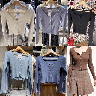 [SR-STUDIO] Brandy Melville BM ins เสื้อคาร์ดิแกนแขนยาว ผ้าถัก ทรงสลิมฟิต สําหรับผู้หญิง