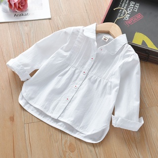 เสื้อเชิ้ตแขนยาวลําลอง สีขาว สําหรับเด็กผู้หญิง