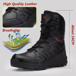 39-47 รองเท้าทหาร Mens Military Tactical Boots Leather Desert Army Combat Hiking Shoes