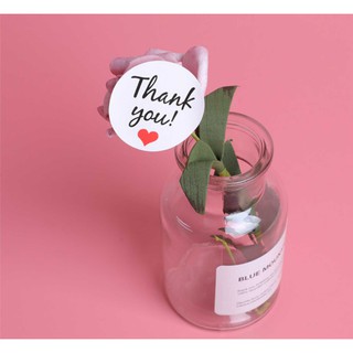 (72 ดวง) ป้ายสติกเกอร์(Sticker) "Thank you" ขาว/น้ำตาล