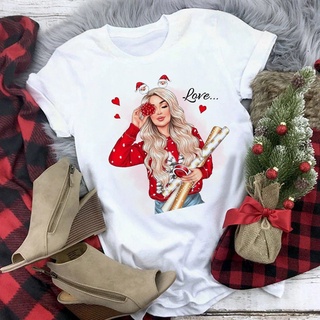 Maycaur Women T Shirts New Year Winter Season Cute Merry Christmas Print Tshirts Top T Shirt Ladies Graphic Female Tee T