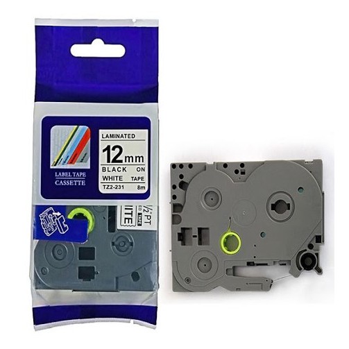 ป้ายพิมพ์ TZ2-231 สําหรับ Brother PT-E110/P300BT/P710BT - ข้อความสีดําบนพื้นหลังสีขาว 12mm x 8m