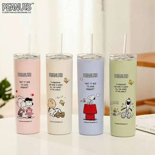 แก้วเก็บอุณหภูมิร้อน-เย็น Snoopy Peanuts พร้อมหลอด งานแท้ ความจุ 20 oz (500 ml)