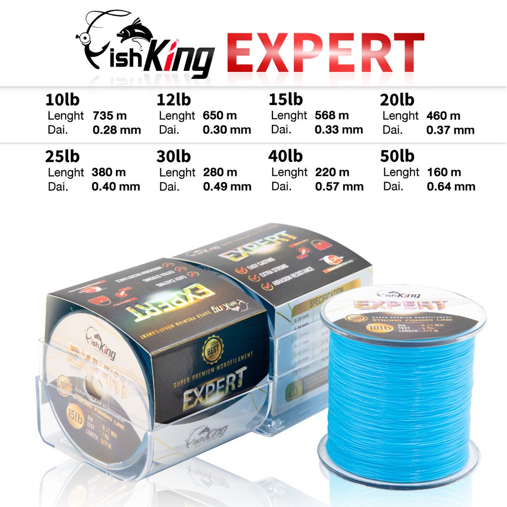 สายเอ็นโหลด สายเอ็นตกปลา Fishking รุ่น Expert สีฟ้า สีสด หนียว นุ่ม ลื่น จุสายได้เยอะขึ้น