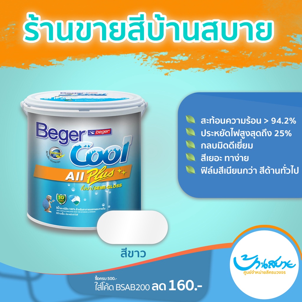Beger Cool All Plus คูลออลพลัส กึ่งเงา สีขาว (ขนาด 1L) สีทาบ้าน เบเยอร์