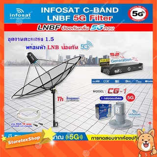 THAISAT C-BAND 1.5M (ขาตรงตั้งพื้นและยึดผนังได้) + กล่อง PSI S2X HD + LNB 5G infosat รุ่น CG-1 แถมสายRG6ตามชุด