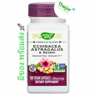 (2 กป ลด5%!) Natures Way Echinacea Astragalus &amp; Reishi 1,200 mg 100 Vegan Capsules