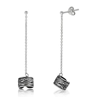 MachuSilver ต่างหูเงินแท้ 925 Sterling Silver แบบหนีบลายกุหลาบ โซ่ห้อยเม็ดกลม พร้อมถุงกำมะหยี่