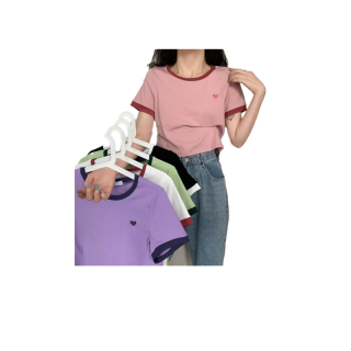 โปรโมชั่น : MKLเสื้อครอปคอกลม แขนสั้น ลายปักหัวใจ คอกลม สุดน่ารัก 9010
