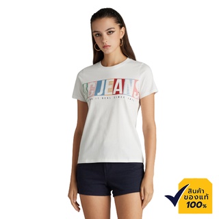 เสื้อยืด  Mc Jeans เสื้อยืดแขนสั้นผู้หญิง เสื้อยืด คอกลม สีขาว ผ้านุ่มลื่น ระบายอากาศได้ดี ไม่ระคายเคืองผิว MTSZ887