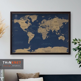 กรอบแผนที่โลกวินเทจ: โกลเด้น บลู Vintage World Map: Golden Blue