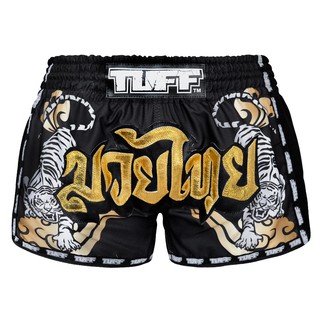 TUFF Sport ทัฟฟ์ มวยไทย กางเกงมวยไทย เรโทร สีดำ เสือ Muay Thai Boxing Shorts Black Retro Tiger