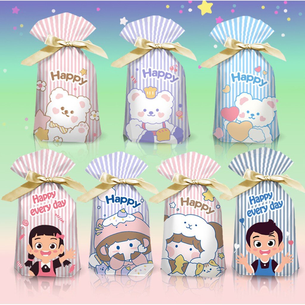ถุงหูรูดริบบิ้น ใส่คุ๊กกี้ บิสกิต ขนมปัง เบเกอรี่ ขนาด 23x15 ซม.(มีก้นถุง) แพ็คละ 47-50 ใบ