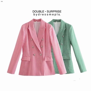 พร้อมส่ง🧬 blazer ลายสก๊อต กระดุมโลหะปั๊มลาย🔭 double