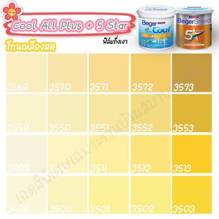 Beger สีเหลือง ไฟว์สตาร์+คูลออลพลัส ขนาด 3L กึ่งเงา สีทาบ้าน เบเยอร์ สีทาบ้านกันร้อน สีบ้านเย็น สีน้ำอะคริลิคแท้