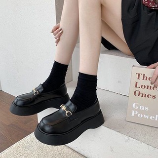 💥Hot saleมันคุ้มค่าที่จะซื้อ อังกฤษ ญี่ปุ่น ย้อนยุค หญิง ลูกไม้ขึ้น หัวกลม ก้นหนา รองเท้า เล็ก รองเท้าหนัง รองเท้าเดีย