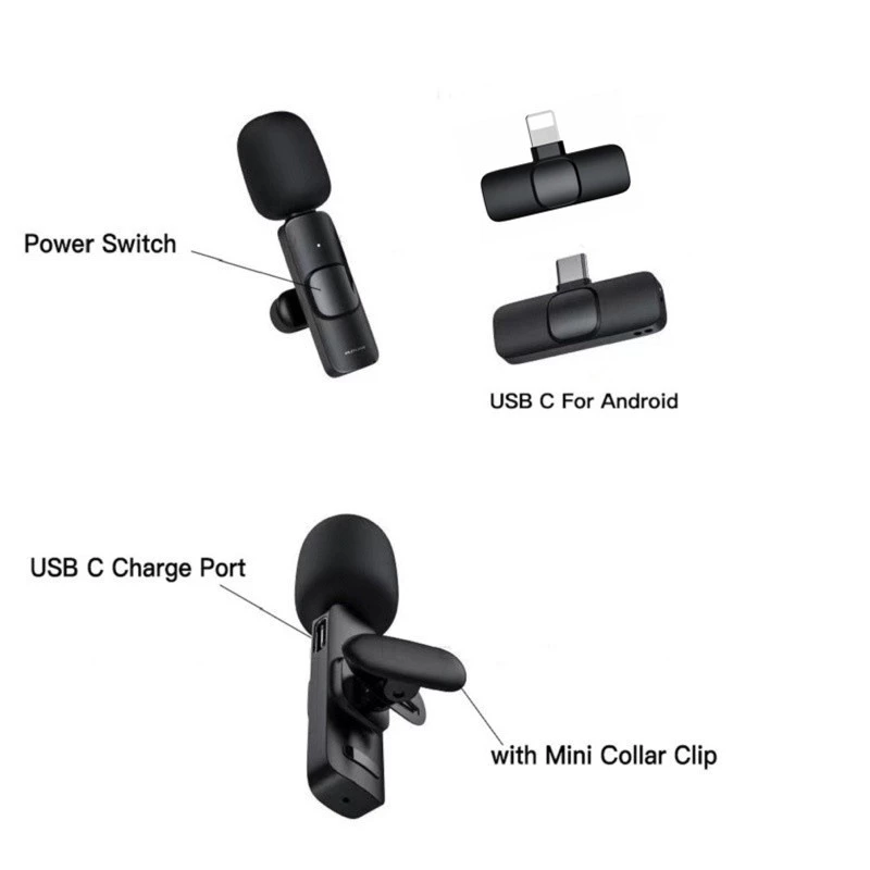 Wireless Microphone  ไมโครโฟนไร้สายแบบพกพาใช้สําหรับ สมาร์ทโฟน ไมค์ไร้สายหนีบเสื้อ ไมค์หนีบปกเสื้อ thumbnail 6