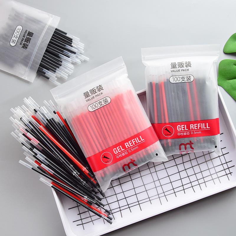 100pcs/bag full needle gel pen refill set 0.5M carbon pen black blue red ink refill  pen refill wholesale