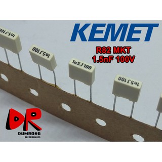 (10 ชิ้น) 0.0015uF 1.5nF 1500pF 152 100V MKT R85 ยี่ห้อ AV KEMET ตัวเก็บประจุ ฟิล์ม ชนิด โพลีเอสเตอร์ (Polyester) อิตาลี