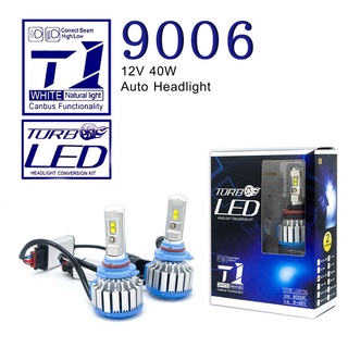 หลอดไฟหน้ารถยนต์ หลอดไฟรถยนต์ LED ไฟหน้า LED 9006 ไฟ 40w. ความสว่าง 11000 ลูเมน แสงขาว 6000K 2 หลอด รุ่นใหม่ T1 กล่องน้ำ