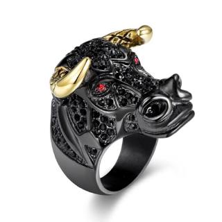 Animal Bull Head Ring Black/Gold Color Stainless Steel Tau Rings Mens Rock Rapper Jewelry