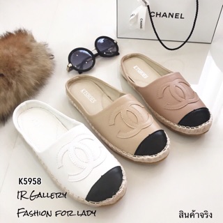 รองเท้าคัชชูหนังนิ่ม ทรงสลิปเปอร์ Style Chanel (+1size จากปกติ)