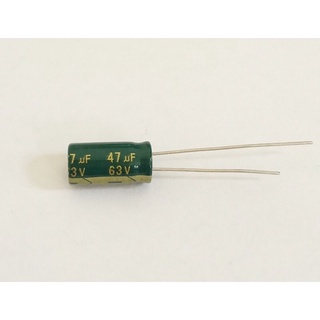 47uF63V คาปาซิเตอร์ Capacitor สำหรับเครื่องเสียง (แพ็ค 10 ตัว) ขนาด 5 x 7 มม. พร้อมส่ง