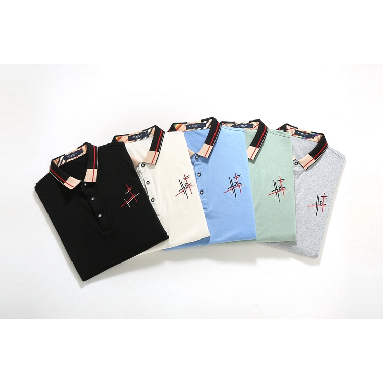 Men Polo Shirt Cotton Short Sleeve Polo Shirt With Bur_berry Plaid Pattern gIOl #4