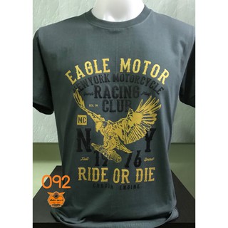 เสื้อยืดคอกลม สีเทา สกรีนลาย Eagle motor