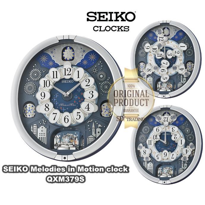 SEIKO Melodies in Motion‏ clock รุ่น QXM379S นาฬิกาแขวนหรูหรา สไตล์ยุโรป ตีเพลง เมโลดี้ - Blue/Silver