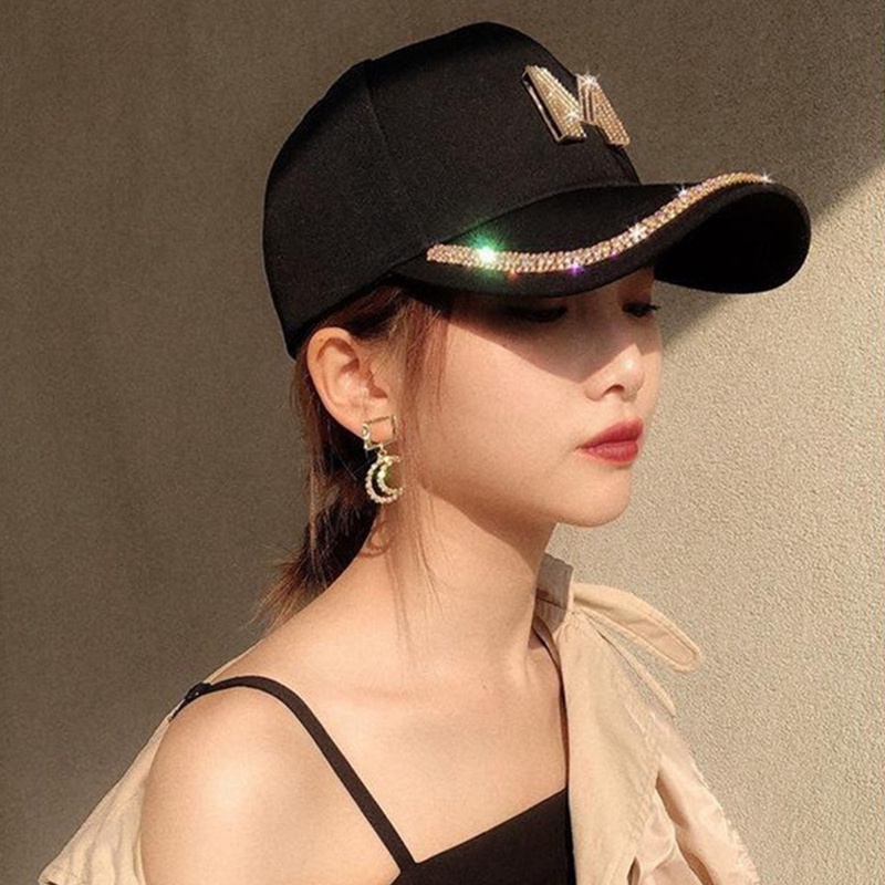 Ygt หมวกเบสบอลลําลอง ป้องกันแดด ประดับเพชร ลายตัวอักษร D/m เหมาะกับฤดูร้อน และฤดูใบไม้ร่วง สําหรับผู้หญิง
