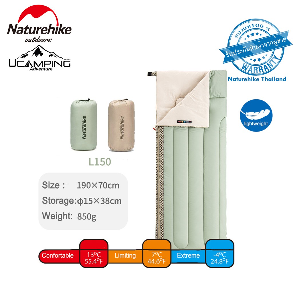 ถุงนอน Naturehike L150 ใช้ได้สองด้าน Cotton Sleeping Bag Spliceable (รับประกันของแท้ศูนย์ไทย)