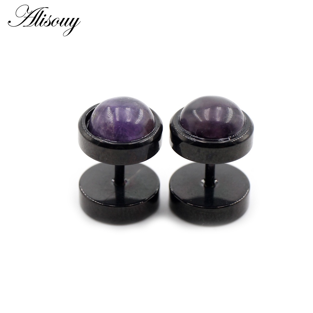 Alisouy 2 ชิ้น สเตนเลส ต่างหูพังก์ หินธรรมชาติ โอปอล ผู้ชาย ผู้หญิง บาร์เบล ดัมเบล ต่างหูกระดุม ต่างหู Tragus Helix เจาะ เครื่องประดับ