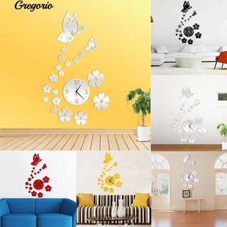 Gregorio DIY Home Room Modern Decor 3D ภาพดอกไม้ผีเสื้อนาฬิกาตกแต่งพื้นผิวกระจกเงา